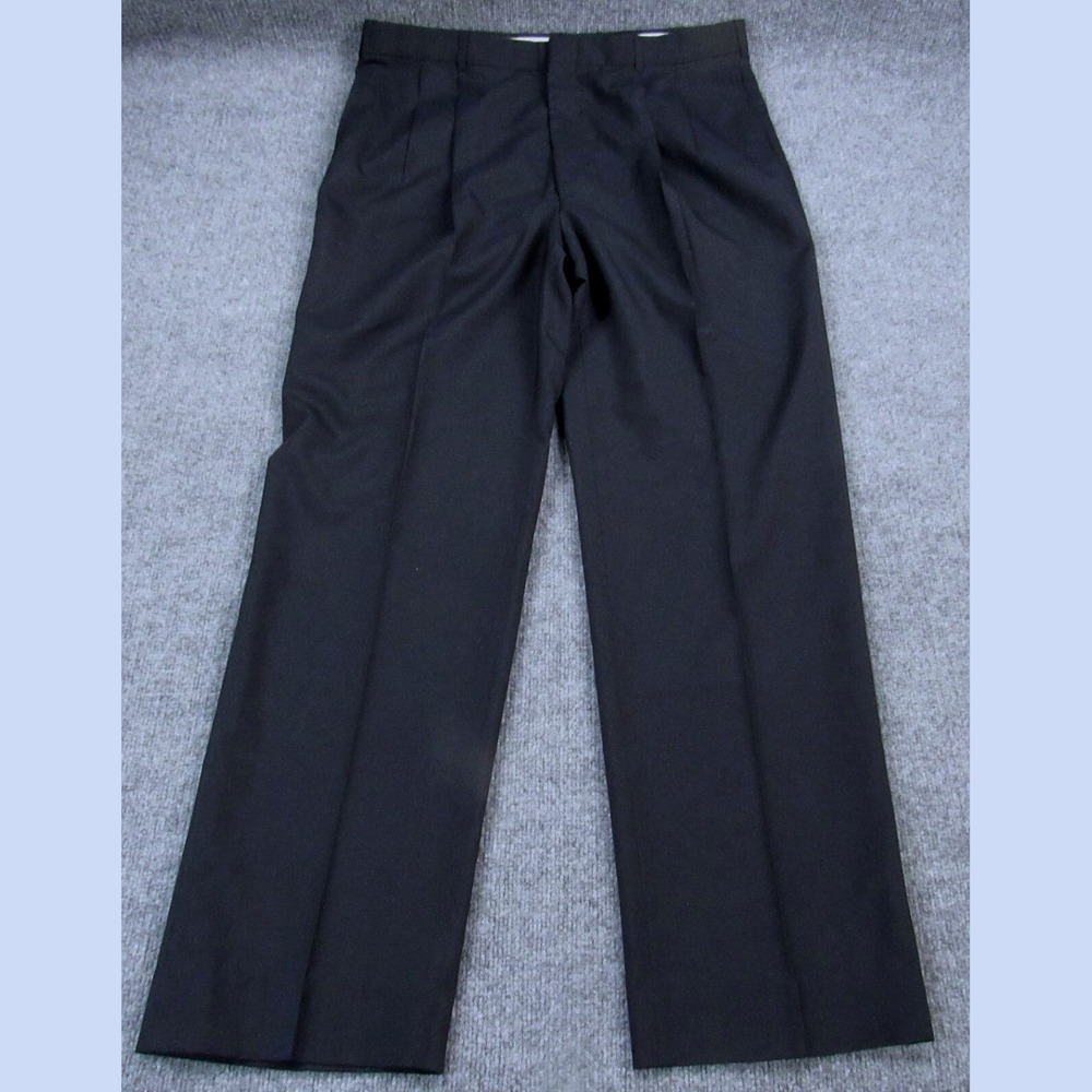 Sutter & Grant Dress Pants Mens 38x32 Pleated Merino Wool Navy Blue Trousers